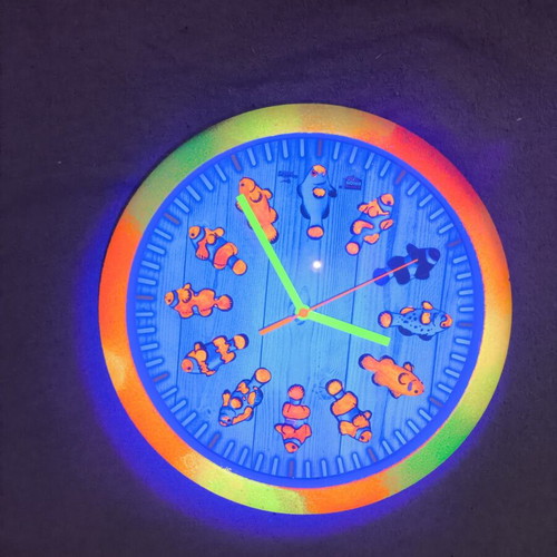 Glowing wall clock with clownfish, handmade