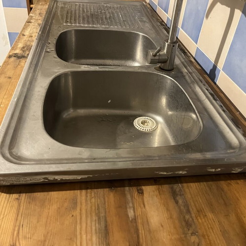 Stainless steel double kitchen sink 1.20x0.50 with faucet and drainage parts