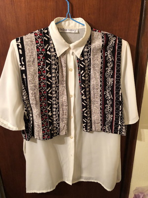White crepe summer shirt with integrated cotton vest used
