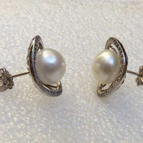 925 Silver Earrings with Freshwater Pearls and Zircon
