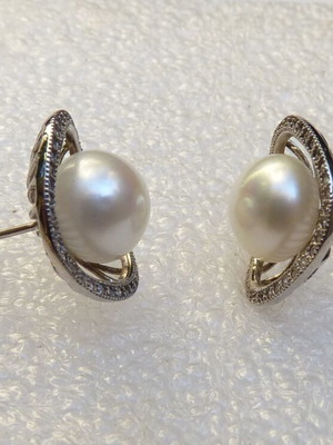 925 Silver Earrings with Freshwater Pearls and Zircon