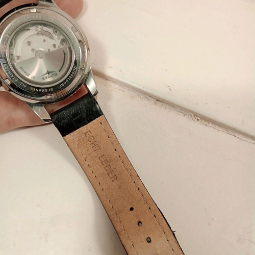 Elysee Automatic White Watch Dusseldorf Germany 3 ATM, unused, leather strap