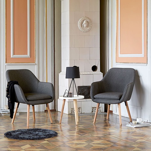 Armchair gray fabric new, solid oak legs