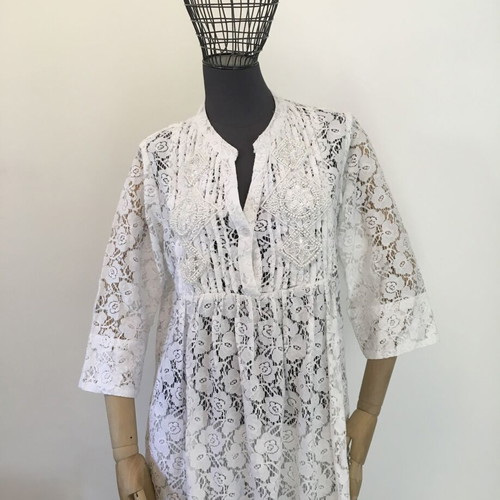 Antica Sartoria by Giacomo Cinque lace top blouse with beads S like new, white