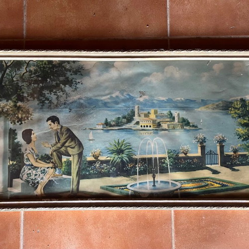 Popular folk lithograph used, framed, 74x36 cm, 1960