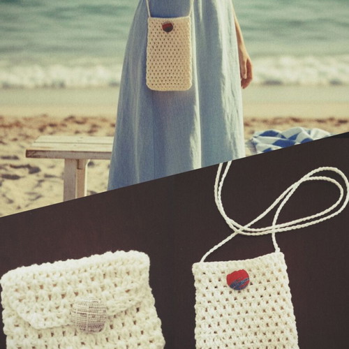 Summer set crochet shoulder bag and white pouch new