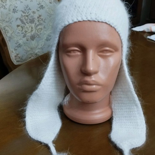 Handmade knit hat angora 100% new, size 52, white