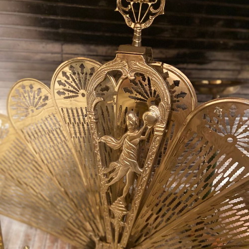 Vintage fireplace decorative screen used, solid brass peacock fan style