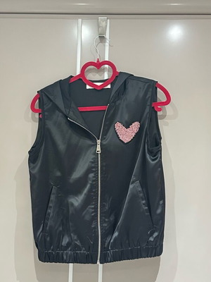 Trash & Luxury satin sleeveless jacket like new, black with pink stones
