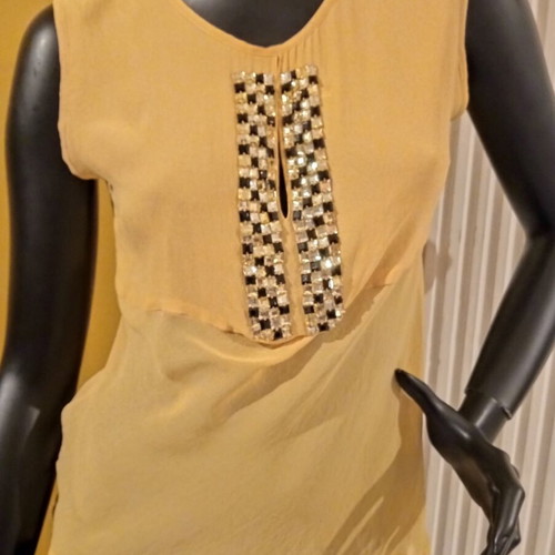 Pennyblack silk tank top mustard color size GB/10 new with strass
