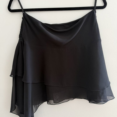 Black airy skirt with ruffles, asymmetrical hem