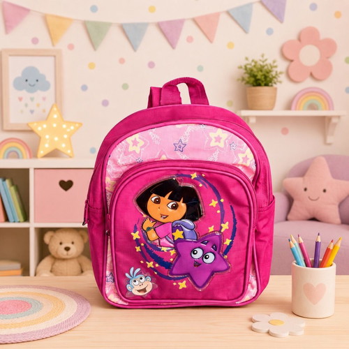 Dora the Explorer Kids Backpack used, pink with star designs
