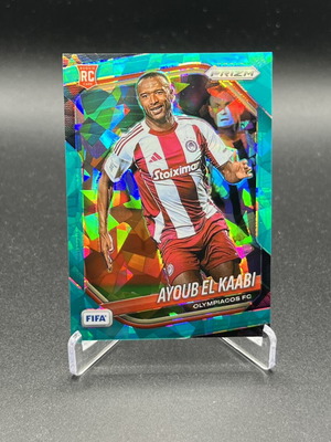 2025-26 Panini Prizm FIFA Ayoub El Kaabi RC /99 teal cracked ice card