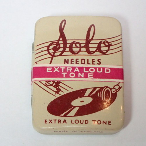 Vintage Solo metal box with needles for record player, new, sealed