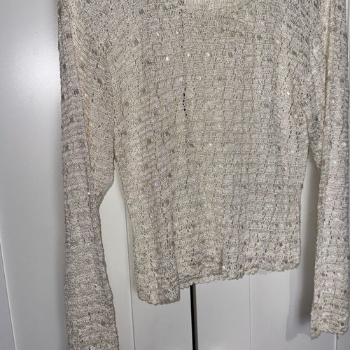 Women's mesh blouse like new, beige gold, summer with sequins