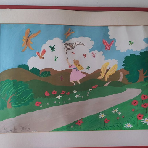 Watercolor painting with frame used, child theme