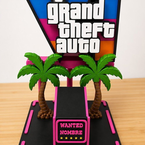 Grand Theft Auto 6 custom 3D printed controller stand with VI logo and palm trees