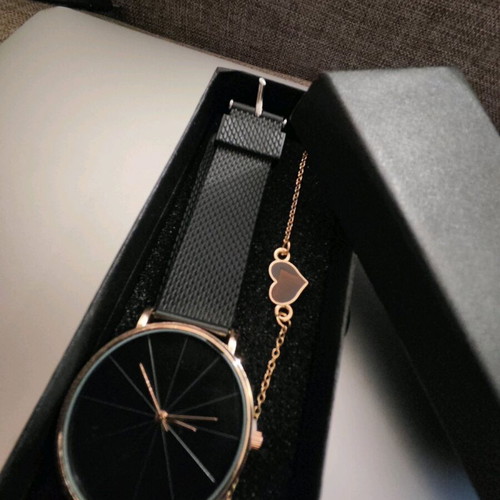 Watch and bracelet set new, black and gold
