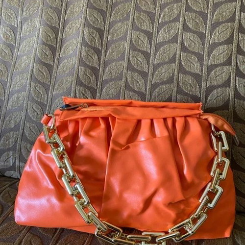 Orange Leather Shoulder Bag with Chain and Extra Strap new