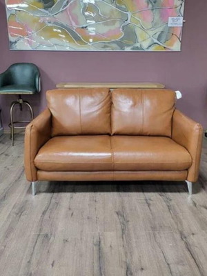 Designer Brown Leather Two-Seater Sofa New
