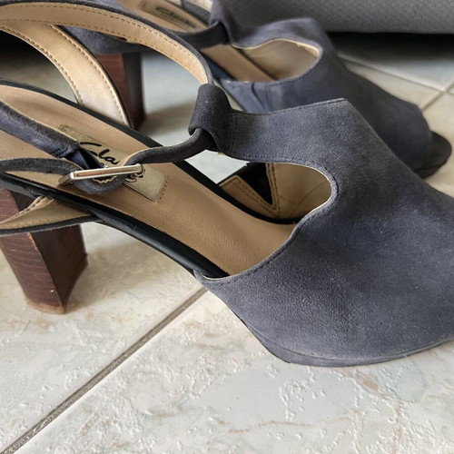 Clarks blue suede platform sandals, size 40