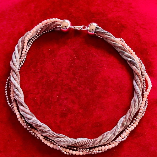 Necklace 38cm with braided double rows of pink and white gold like new