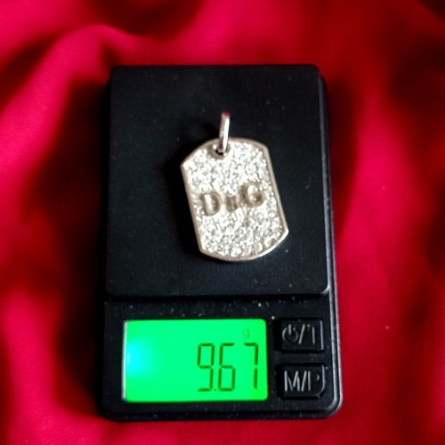 D&G Dolce & Gabbana 925 Silver Iced Dog Tag Pendant like new with gift chain