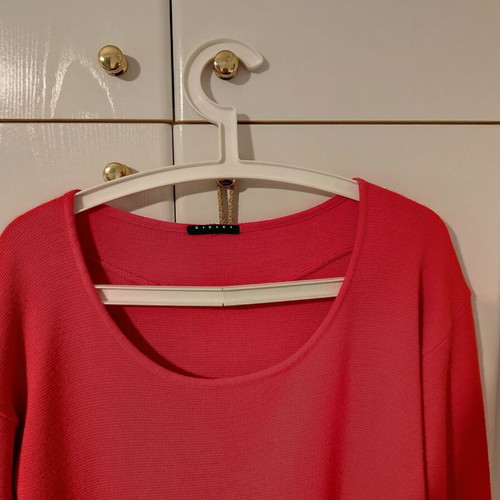 Sisley knitted dress like new with 30% wool, red orange, size M