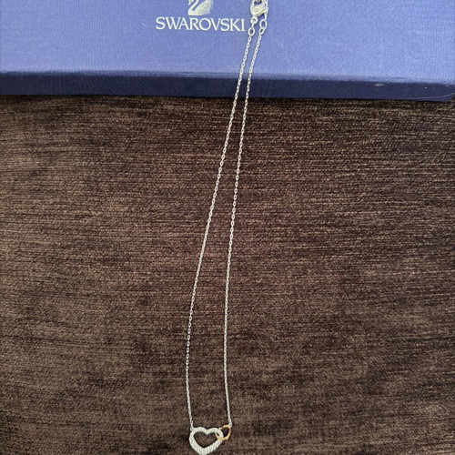 Swarovski necklace with double heart, silver and gold