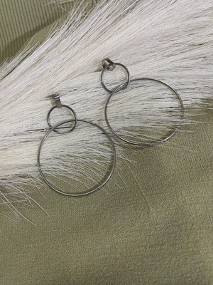 Earrings double circle shape silver color new