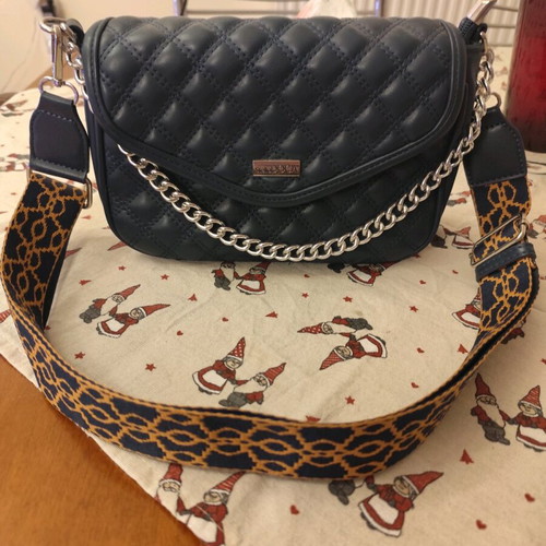Doca waist-crossbody bag new, blue with brown strap and chain