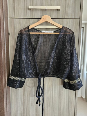 Alexandra Katsaiti top used, black drape with sequins and gold details