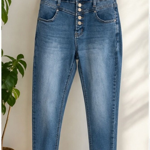Skinny jeans high waist with buttons, like new, blue, size S