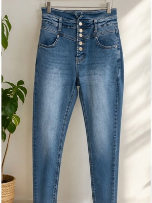 Skinny jeans high waist with buttons, like new, blue, size S