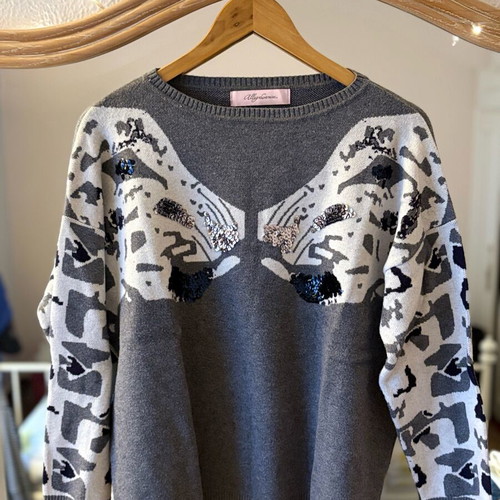 Gray Sweater with Animal Print new, cashmere blend