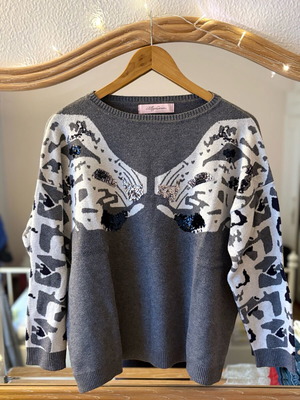 Gray Sweater with Animal Print new, cashmere blend