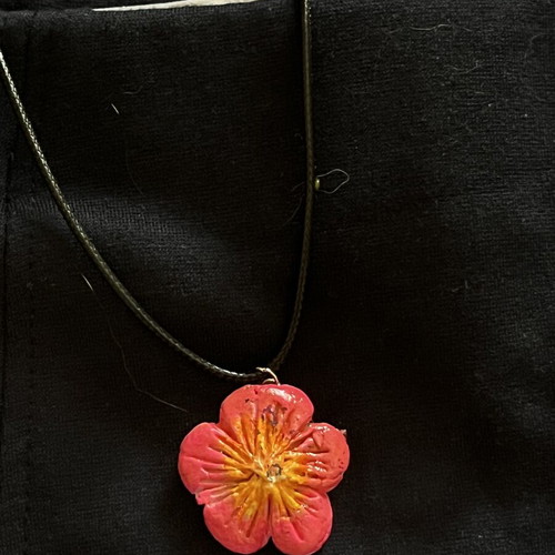 Pink flower necklace, handmade from scratch
