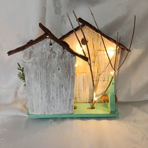 Handmade wooden decorative item with LED lights