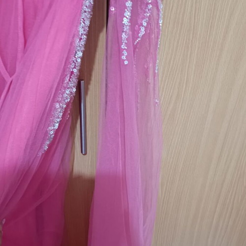 Fuchsia long dress with rhinestones and slit, size M
