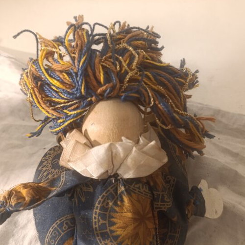 Handmade vintage fabric clown doll 25cm