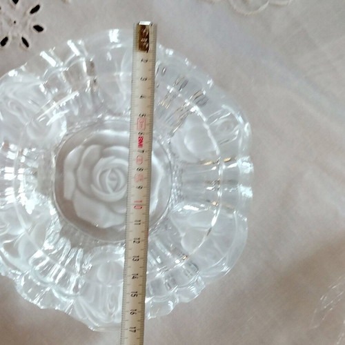 Crystal ashtray used, large with rose design