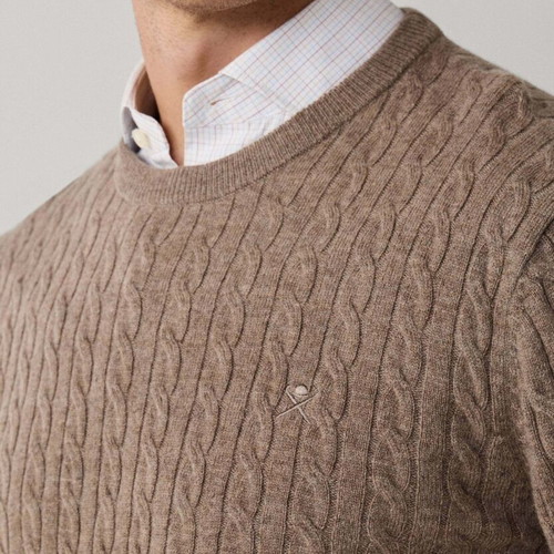Hackett London Cable Crew Lambswool Pullover new, beige, sizes L/XL