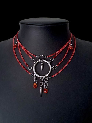 Layered Necklace new with red chains and stainless steel accents