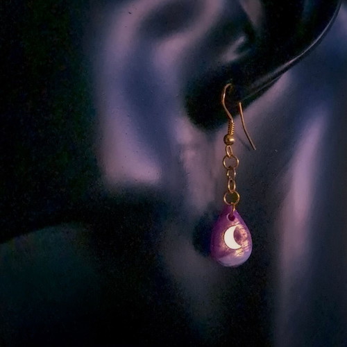 Handmade recycled plastic earrings with moon design, new