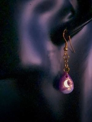 Handmade recycled plastic earrings with moon design, new