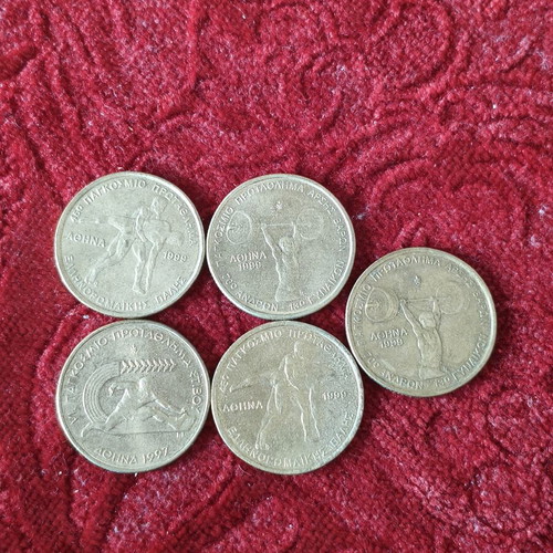 Set of 5 commemorative 100 Drachma coins 1997 & 1999, sports events