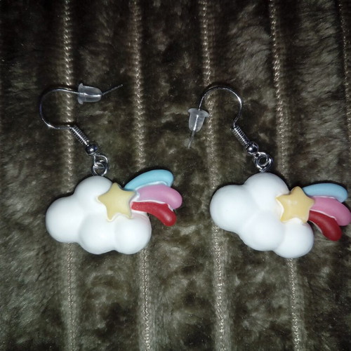 Cloud earrings with star new, white multicolor
