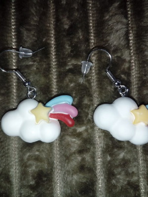 Cloud earrings with star new, white multicolor