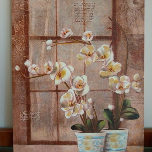 Premium canvas painting set of 2 with embossed gel floral vintage diptych