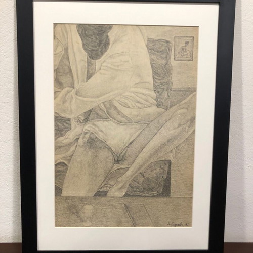 Authentic pencil and charcoal artwork 1981 like new